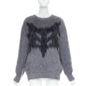 CHRISTIAN DIOR grey mohair silk black graphic fluffy long sleeve sweater FR36 S